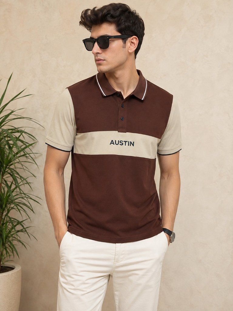 Austin Contrast Smart Polo Tee model wearing